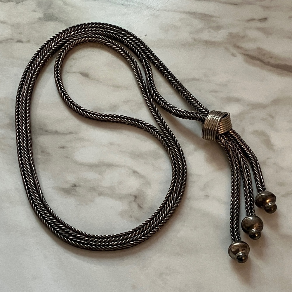 Solid Sterling Foxtail Lariat Style Necklace - image 5